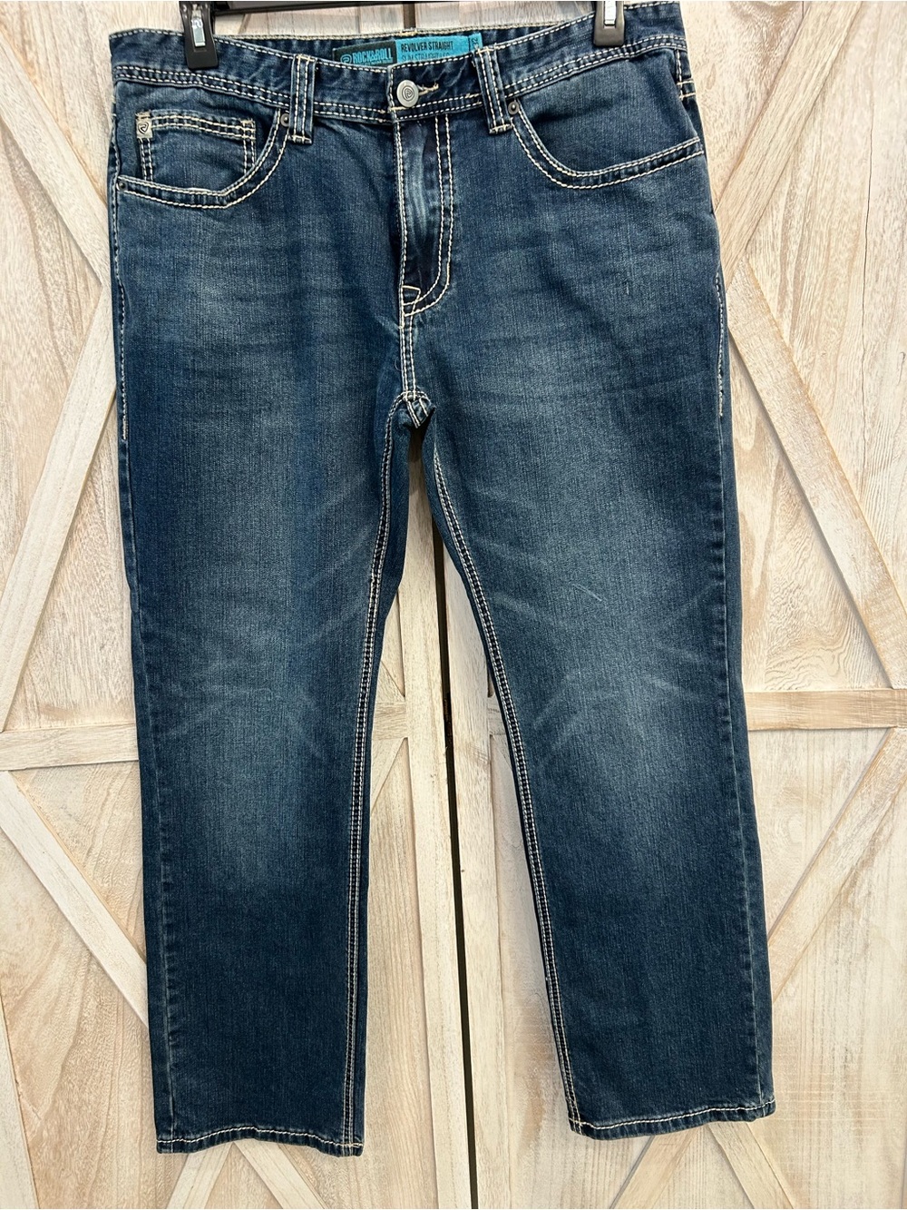 Rock & Roll Denim Revolver Men’s Slim Straight Strait Leg Jeans in Indigo Wash